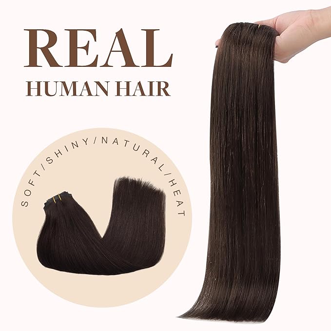 GOO GOO Clip in Hair Extensions Real Human Hair, Remy Human Hair Extensions Clip ins for Women, Natural Human Hair, 14inch 130g 9Pcs, 2A Light Brown
