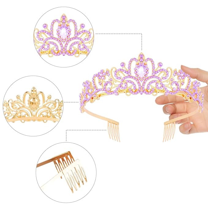 Didder Gold Purple Rhinestone Princess Tiaras and Crowns for Women and Girls Birthday Tiara Crown Halloween Costume Party Wedding Prom Headpiece