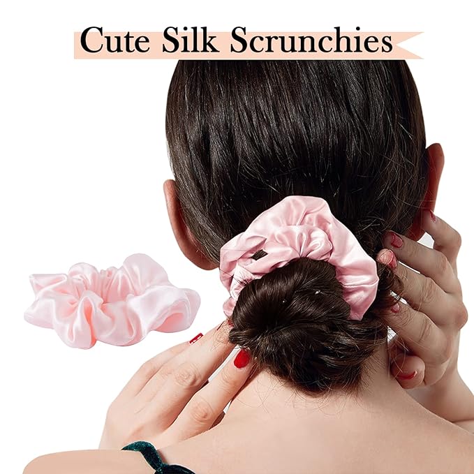 Mulberry Silk Hair Scrunchies, 100% Silk, No Damage for Frizz Prevention, Sleep and Night Scrunchie, Hair Accessories for Women (Pink, 1 Count)