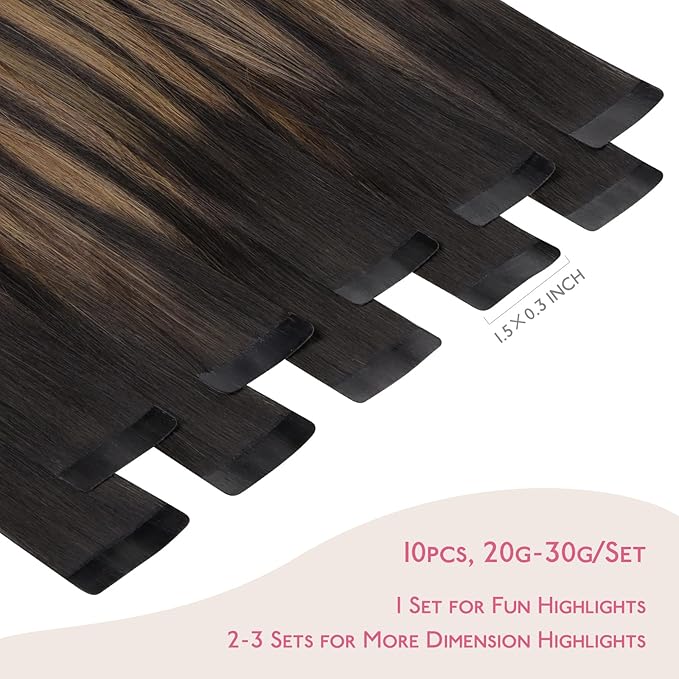 WENNALIFE Tape in Hair Extensions Human Hair Balayage Natural Black to Chestnut Brown Tape in Extensions, 10pcs 30g 26 inch Remy Invisible Tape Ins Straight Soft Real Human Hair Tape in Extensions