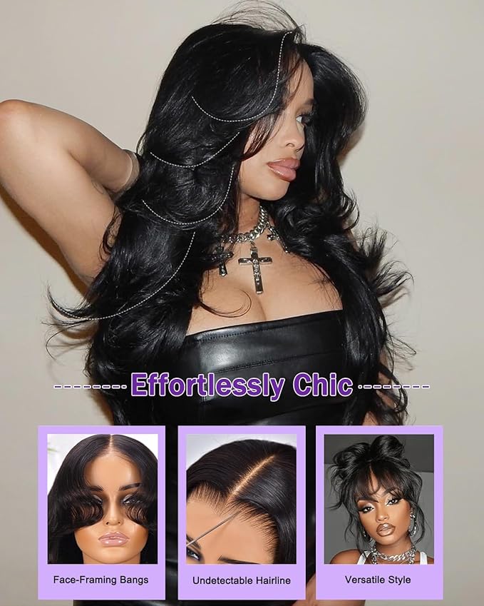 9x6 SKINLIKE Real HD Lace Closure Wig, Body Wave 180% Density 0.10mm Ultra-thin Swiss Lace Pre-plucked Bleached Small Knots With Baby Hair Natural Black Human Hair Wigs 26Inch