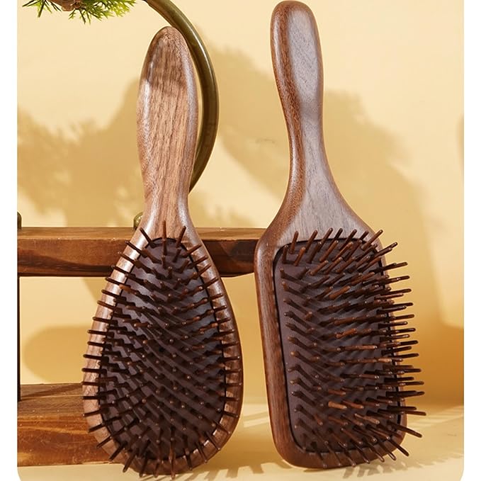 Lindale Walnut Wooden Hair Brush for Hair Growth with Natural Walnut Bristles Detangler Paddle Hairbrush for Massaging Scalp for Women Men, Reduces Static for Curly Hair with Ergonomic Handle Square