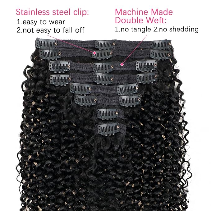 18 Inch Kinky Curly Clip in Extensions Human Hair 3C 4A Curly Clip Ins Full Head for Women Brazilian Remy Human Hair Natural Color 8 Pcs with 18 Clips 120g/Set (18 inch)