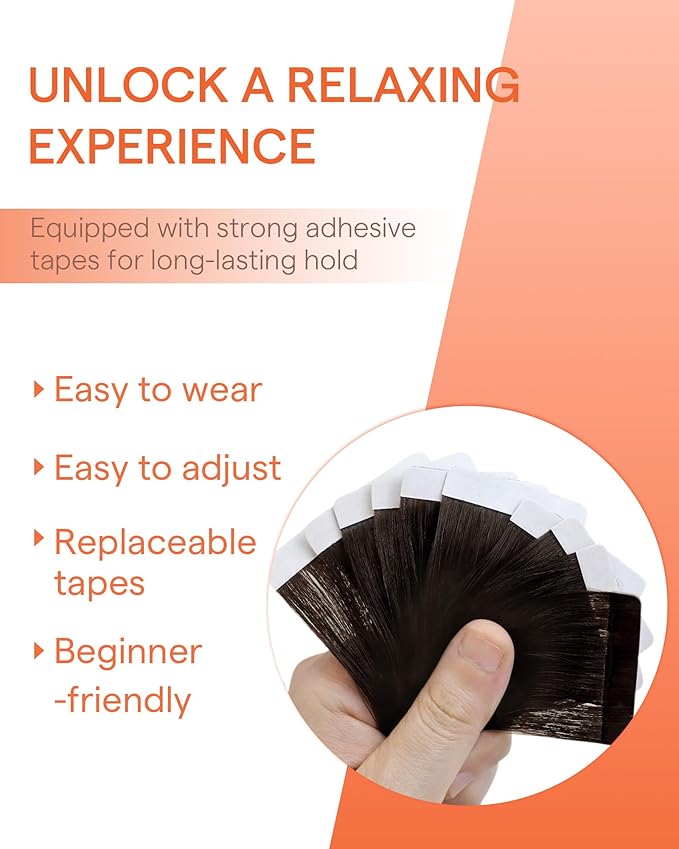 Sunny Hair Tape in Hair Extensions Real Human Hair Invisible Remy Hair Extensions Tape ins for Women Darkest Brown 14 inch 25G