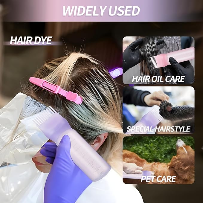4PCS Root Comb Applicator Bottle 6oz,Hair Oil Applicator with Graduated Scale, Hair Oiling Bottle Brush for Home or Salon Use（4 Colors