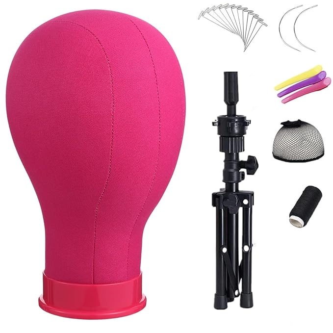 Wig Head 22 Inch Canvas Block Head Wig Stand with Mannequin Head for Wigs Making Display(22Inch, Rose)