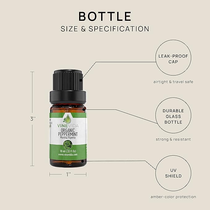VINEVIDA Organic Peppermint Essential Oil 10 mL - Undiluted Candle Oil Scent for DIY Candlemaking and Soap Making