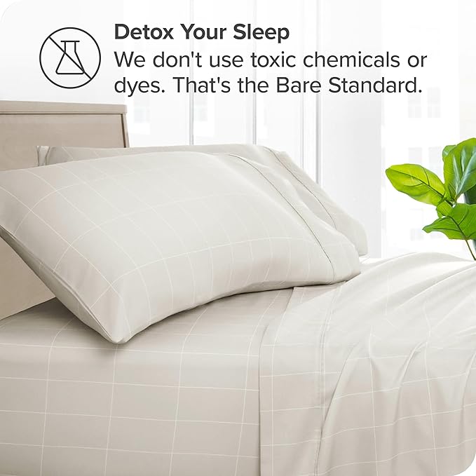 Bare Home Microfiber Pillow Cases - Standard/Queen Size Set of 2 - Cooling Pillowcases - Double Brushed - Pillowcases 2 Pack - Easy Care (Standard, Grid – Stone/White)
