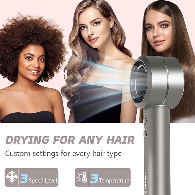 Hair Dryer with Diffuser,110000 RPM Blow Dryer with Magnetic Diffuser & Concentrator,4 Heat Settings & 3 Speed, Lightweight Ionic Hair Dryer for Women and Men