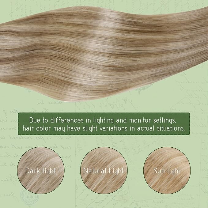 RUNATURE Blonde Clip in Hair Extensions Human Hair, Real Hair Extensions Clip Ins, Highlight Remy Natural Looking, Soft Hair Double Weft Clip Ins Human Hair 16 Inch 120g 7pcs #16P22 Beige Blonde