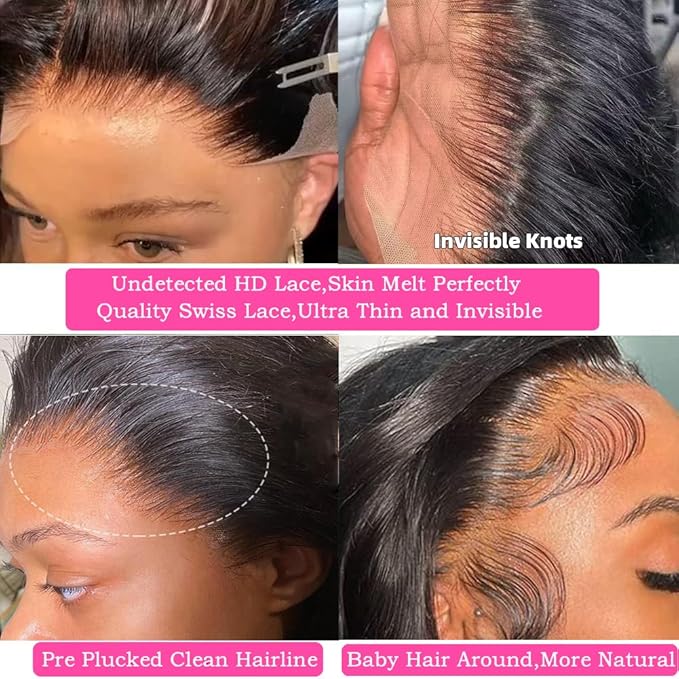 28 Inch 13x6 Body Wave Lace Front Wigs Human Hair Pre Plucked 200 Density HD Transparent Lace Frontal Wigs Human Hair for Women 12A Glueless Wigs Baby Hair Body Wave Wig Natural Black
