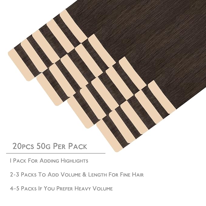 WENNALIFE Tape in Hair Extensions Human Hair, 20pcs 50g 14 inch Light Dark Brown Remy Hair Extensions Straight Human Hair Tape in Extensions Skin Weft Tape Extensions Human Hair