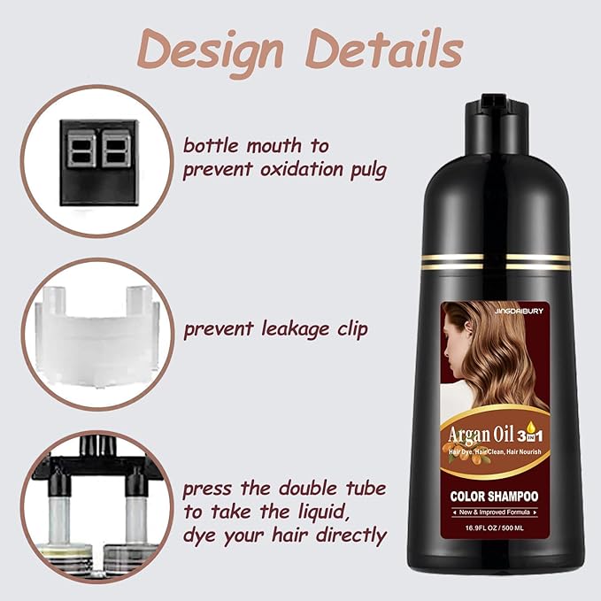 Dark Coffee Hair Dye 16.9 Fl Oz, Argan Oil Hair Shampoo, 3 in 1 Hair Dye Shampoo, Easy To Use, Semi-Permanent Hair Color Shampoo (Dark Coffee)