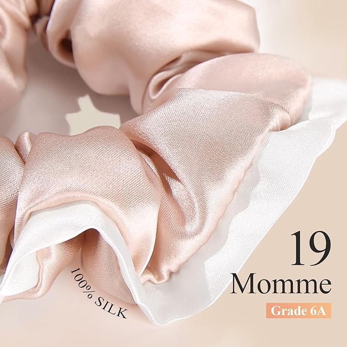 DAISYSILK Pure Mulberry Silk Hair Scrunchie for Women Gentle No-Crease Silk Hair Tie Smooth Elastic Ponytail Holder (Dusty Pink)