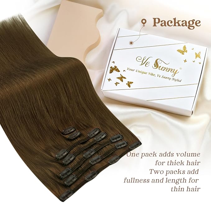 Ve Sunny Clip in Hair Extensions Real Human Hair Cool Ash Brown Rmy Thick Hair Clip in Extensions Real Human Hair Full Head Set 7pcs 120g 16 inch