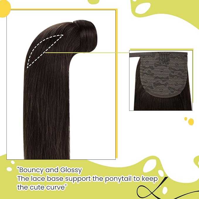 RUNATURE Ponytail Extension Human Hair, Real Hair Ponytail Extension Dark Brown, Remy Human Hair Ponytail Wrap Around, Tangle Free Hair, Easy To Apply, 18 Inch 80g #2 Dark Brown