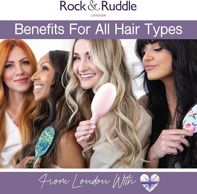Rock & Ruddle Natural Mixed Boar Bristle Hair Brush for Women and Kids (Small/Travel Size, 17.5cm - Perfect for Wet or Dry Hair, Detangling Smoothing Blowdrying - Made in UK - Blue Ribbon