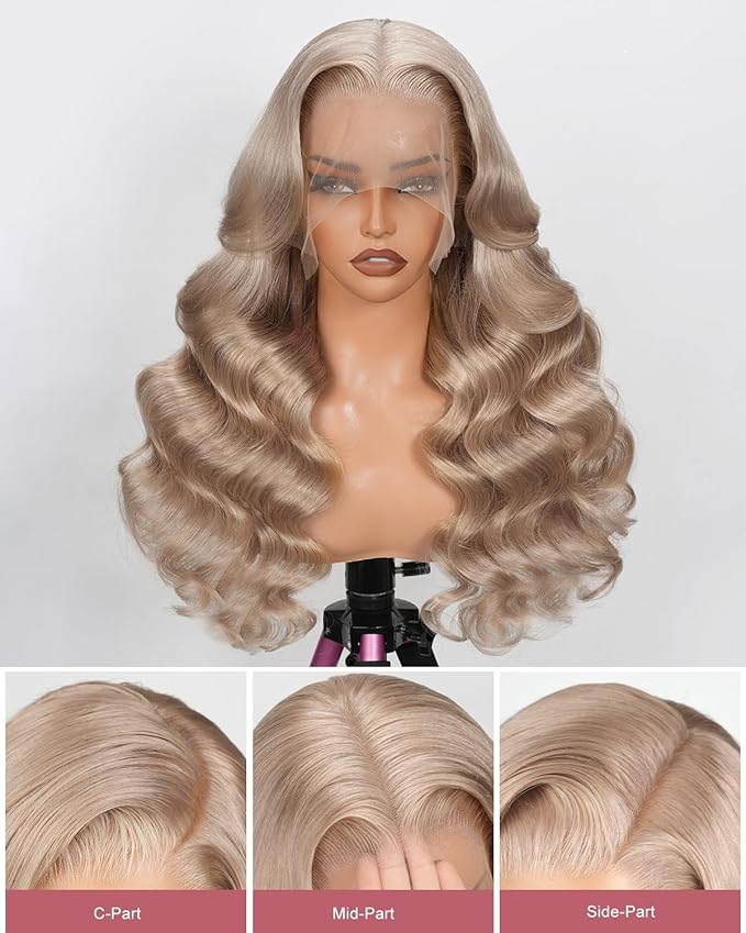 Alididi Ash Blonde Wig Human Hair 180% Density Milk Tea Ash Blonde Wig 13x6 Body Wave Hd Thin Lace Front Wigs Human Hair Full And Thicker Pre Plucked Pre Cut Natural Hairline With Baby Hair 30 inch