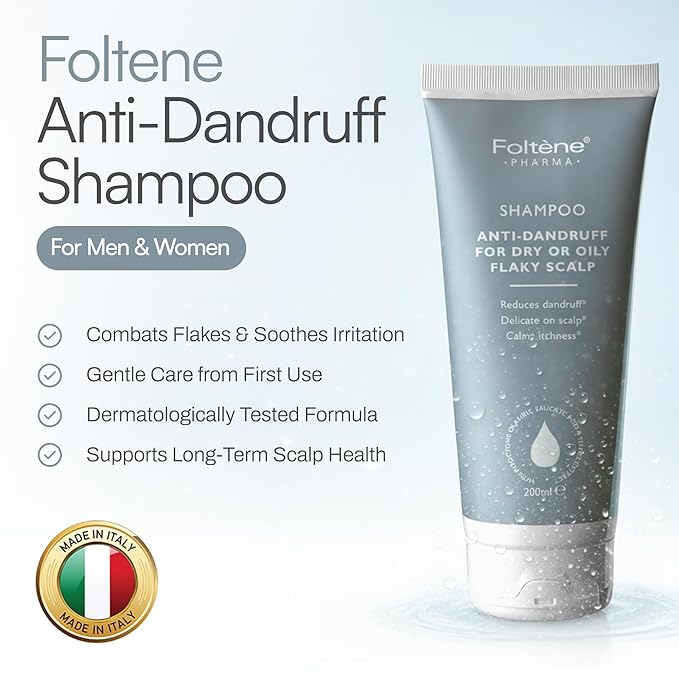 Foltene Anti Dandruff Shampoo for Men & Women – Dry Scalp Shampoo for Itchy & Oily Scalp – Dandruff Treatment with Piroctone Olamine & Salicylic Acid – Sulfate-Free formula – 6.76 fl oz