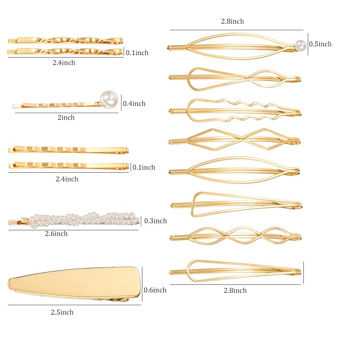 Yaomiao 17 Pieces Gold Hair Pins Set Geometric Bobby Pin Barrettes Metal Gold Decorative Styling Jewelry Hair Clamps Accessories for Women Wedding Parties
