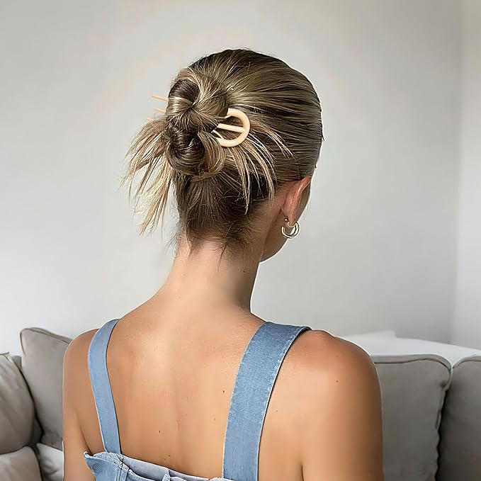 6 PCS French Hair Pins for Women - Large U-Shaped Hair Forks with Internal Teeth, Strong Hold for Thick & Thin Hair, Effortless French Twists, Updos, Buns & Chignons, Hairstyle Accessories