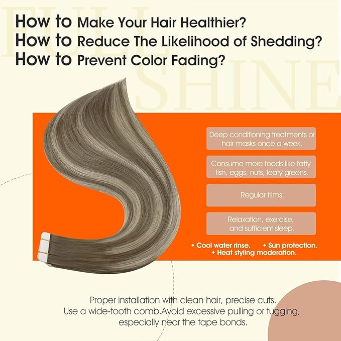 Full Shine Hair Extensions Tape in Balayage Color 7/1000/7 Human Hair Tape ins Extensions 22Inch Tape Hair Extensions 50G Seamless Skin Weft Remy Human Hair Extension Natural Straight Hair 20Pcs