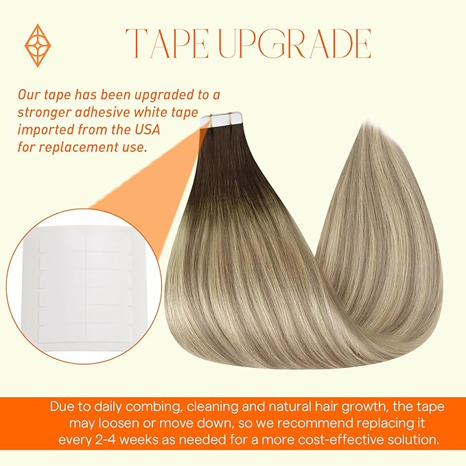 Full Shine Human Hair Tape in Extensions Tape ins 20INCH 50G 40PCS Color 2 Dark Brown to 18 Ash Blonde and 60 Blonde Straight Hair Extensions Seamless Natural Remy Hair Double Sided for Daily Wear