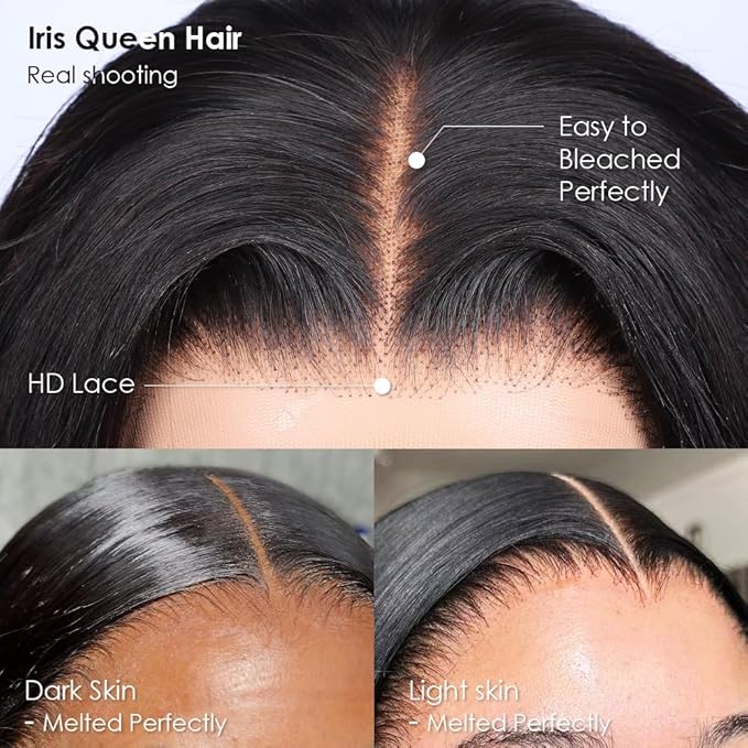 Iris Queen 12A Straight 30 Inch HD Full Lace Front Human Hair Wigs Pre Plucked 180 Density 13x4 Transparent Lace Frontal Wig for Black Women Brazilian Natural Black Hair