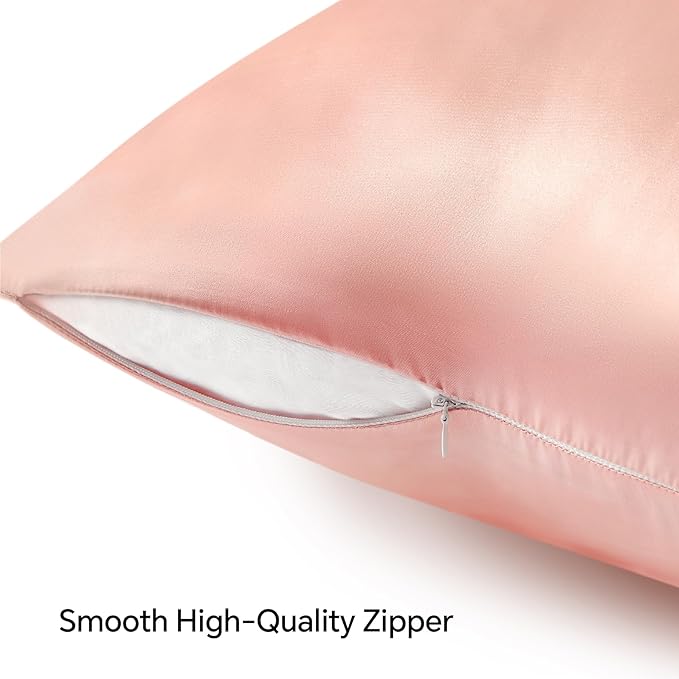 BEDELITE Satin Pillowcase with Zipper, Coral King Size Pillow Cases Set of 2, Super Soft and Cooling Similar to Silk Pillow Cases, Gift for Women Men(20x40 Inches)