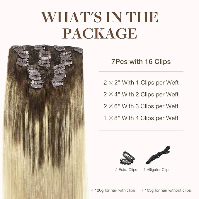 GOO GOO Clip in Hair Extensions Real Human Hair, Remy Human Hair Extensions Clip ins for Women, Natural Human Hair, 20inch 120g 7Pcs, 4/18 Balayage Chocolate Brown Highlighted Dirty Blonde