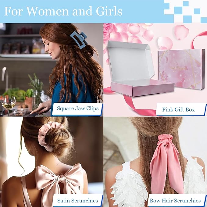 Curly Hair Brush,Curl Defining Brush,Slick Back Hair Brush,Rat Tail Comb,Edge Bristle Brush,Clip Claw,Bow,Satin Scrunchies,No Damage Hair Ties,Scarf Hair Ties,Gifts For Women,Best Gift Set(Green)