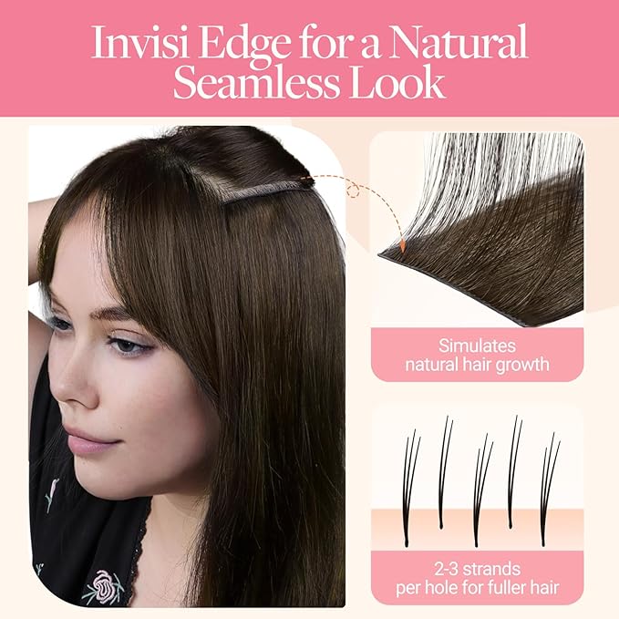 GOO GOO Invisi Edge Wide Tape in Hair Extensions,4A Chocolate Brown,4pcs 20inch 20g, Remy Human Hair,Seamless Injected Tape, Natural Look