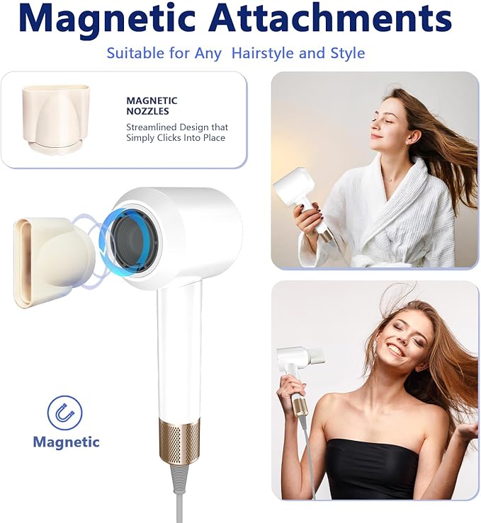 Diffuser Hair Dryers for Women Men, KIKVOOL 110000 RPM Fast Ionic Blow Dryer for Thick Hair, Protable Travel Hair Diffuser Dryer, Brushless Motor, 3 Temps/2 Speeds Lightweight Hairdryer, White