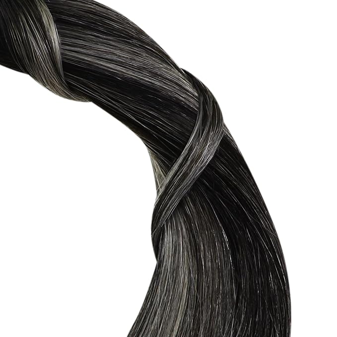 YoungSee Nano Ring Hair Extensions Black Ombre Nano Hair Extensions Ombre Black to Silver for Prom 50s 50g 18in