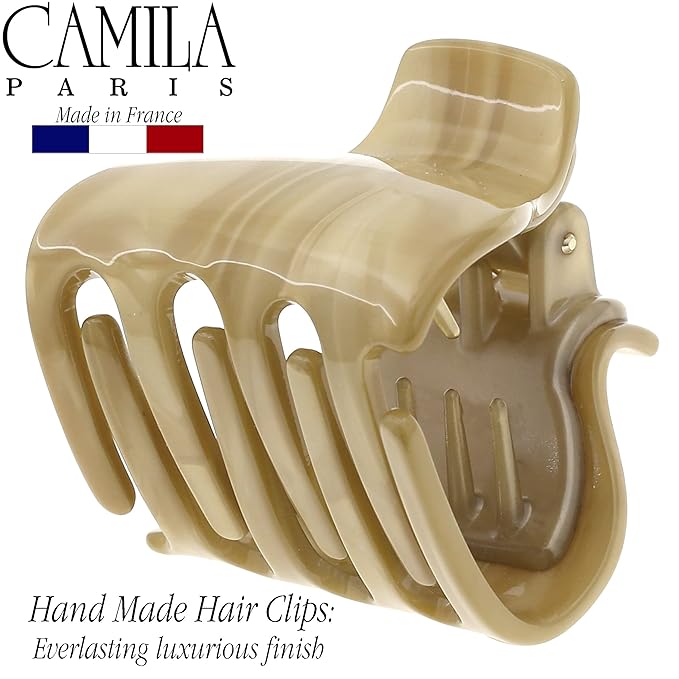 Camila Paris CP3263 French Hair Clip for Women for Long Curly Wavy Hair, Beige, Girls Hair Claw Clips Jaw Fashion Styling Hair Accessories for Women, Strong Hold No Slip Grip, Made in France
