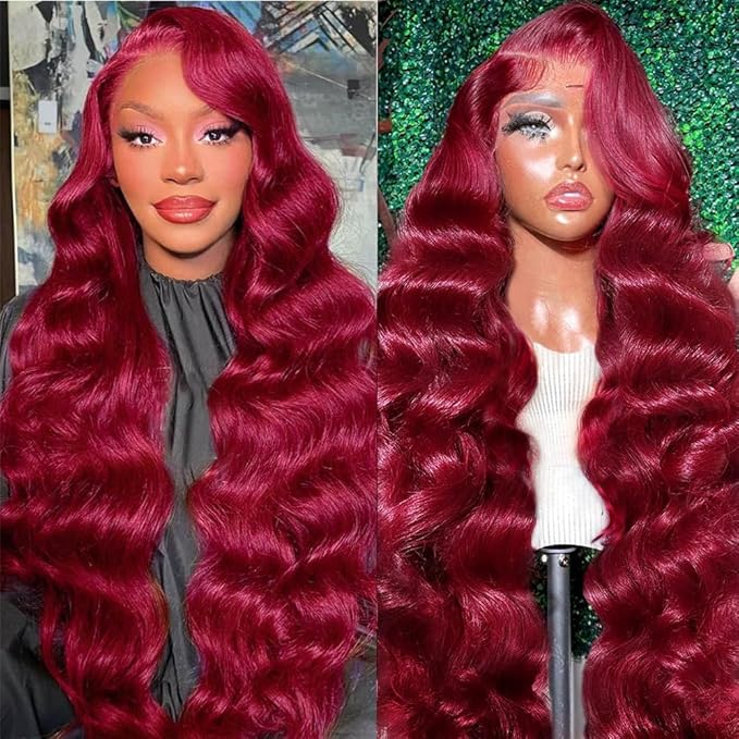 99j Burgundy Lace Front Wigs Human Hair Pre Plucked with Body Wave Lace Frontal Wigs Human Hair 200% Density Human Hair Lace Front wigs for Women HD Transparent Lace Frontal Wigs Human Hair 26inch