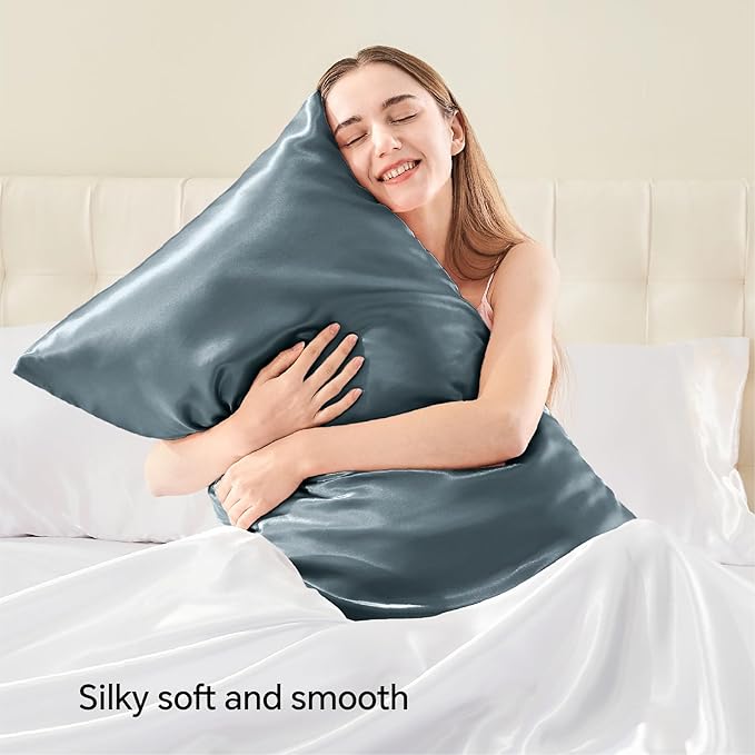BEDELITE Satin Pillowcase with Zipper, Space Grey King Size Pillow Cases Set of 2, Super Soft and Cooling Similar to Silk Pillow Cases, Gift for Women Men(20x36 Inches)