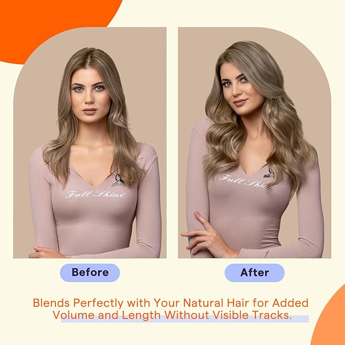 Full Shine Tape in Hair Extensions 20 Inch Tape Extensions for Women Color 6 Fading to 6 Brown and 60 Platinum Blonde 50 Gram Seamless Human Hair Extensions Tape Ins 20 PCS Add Length