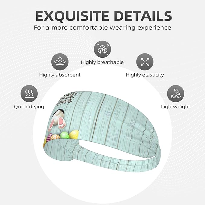 Easter Bunny & Eggs Style Sports Headband for Men Women Moisture Wicking Sweatband for Basketball, Running, Gym