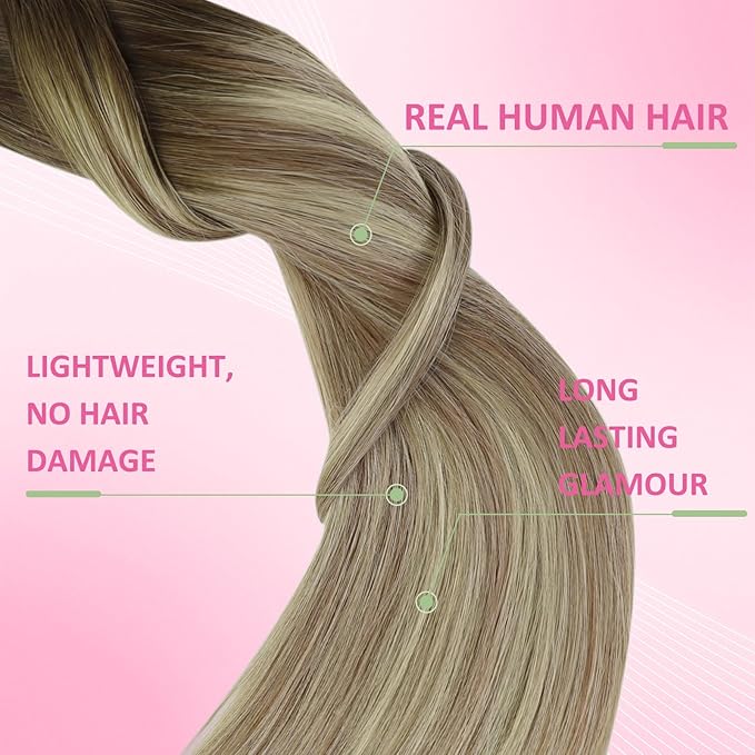 YoungSee Tape in Extensions Real Human Hair Balayage Tape in Hair Extensions Human Hair Brown Balayage Blonde Tape-in Hair Extension Real Human Hair 22In Ombre Tape-in Remy Hair Extension 20pcs 50g