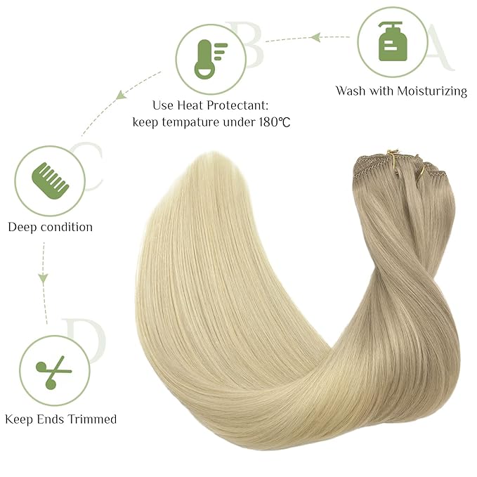 DOORES Hair Extensions Clip in Human Hair, 10pcs 160g 18 Inch Balayage Ash Blonde to Golden Blonde and Platinum Blonde Clip in Hair Extensions Straight Natural