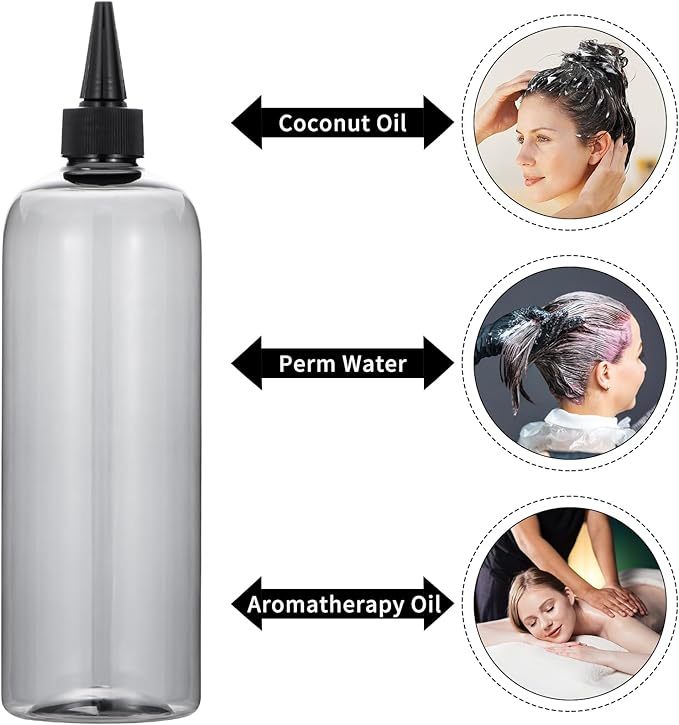 driew Applicator Bottles for Hair, 16.9oz Hair Squeeze Bottle for liquids Twist-On Top Tip Cap with Ratio Graduated Scale Color Applicator Bottle Dye Pack of 2 (16.9oz Clear Black)