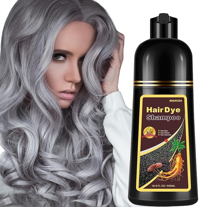 Silver Gray Hair Dye Shampoo 3 in 1, Silver Gray Hair Color Shampoo for Women and Men, Long Lasting Champu Para Canas, Champu Para Pintar el Cabello, Grey Hair Dye Works in Minutes