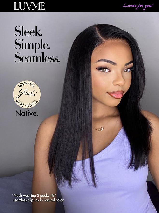 LUVME Yaki Straight Seamless 110g 7Pcs Clip in Hair Extensions Full Max with 22inch Remy Human Hair Extensions, Natural Black 100% Real Soft Hair