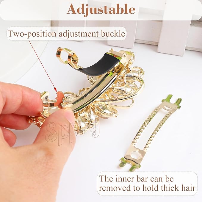 Large Gorgeous Rhinestone Hair Barrette for Women, Flower Jewelry Design (Pink)