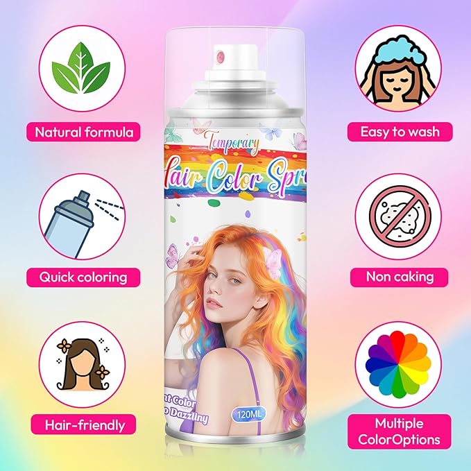 Red Temporary Hair Color Spray for Kids & Women- Washable Root Touch Up Hair Dye, Non-Sticky Hair Wax for Christmas,Cosplay,Parties (120ML, Red)