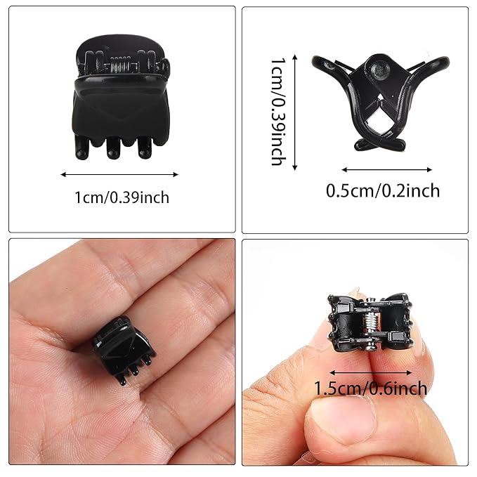 Cobahom 120PCS Mini Claw Hair Clips, 0.39 Inch/1cm Claw Clips for Hair, No-Slip Plastic Small Jaw Clips for Fine Thin Hair, Micro Hair Clips for Women Girls, Black