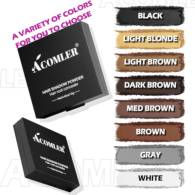 Acomler Root Touch Up Hair Color, Talc-Free Hairline Powder for Thinning, Root Touch Up Instantly Gray Hair Cover Up, Hair Powder for Women Men, Includes Makeup Brush (Brown, 0.42oz)