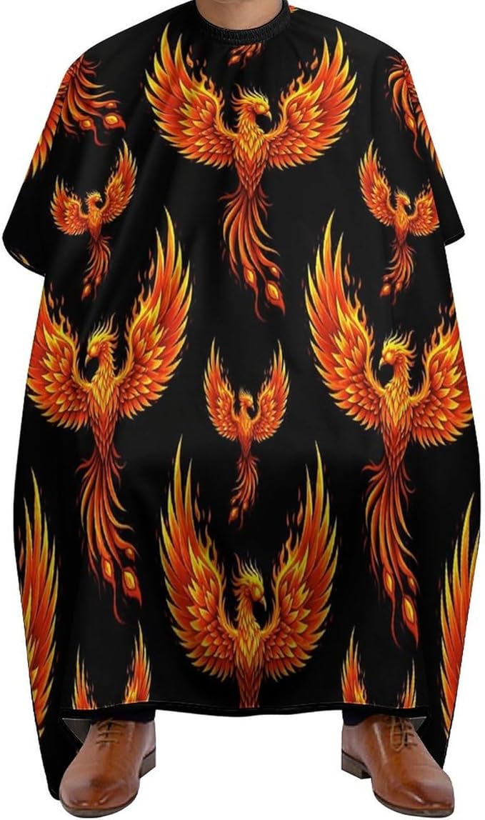 Women Fire Flame Bird Black Art Hair Salon Cutting Cape, Large Long Hairdressing Apron for Home Stylists, Haircut Tools