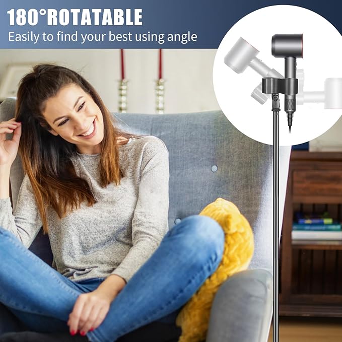 Hair Dryer Stand Hands Free - Heavy Duty Blow Dryer Stand Holder with Larger Clamp, 49in- 61in Height Adjustable Blow Dryer Floor Stand Countertop Stand Holder with Heavy Base for Women Pets